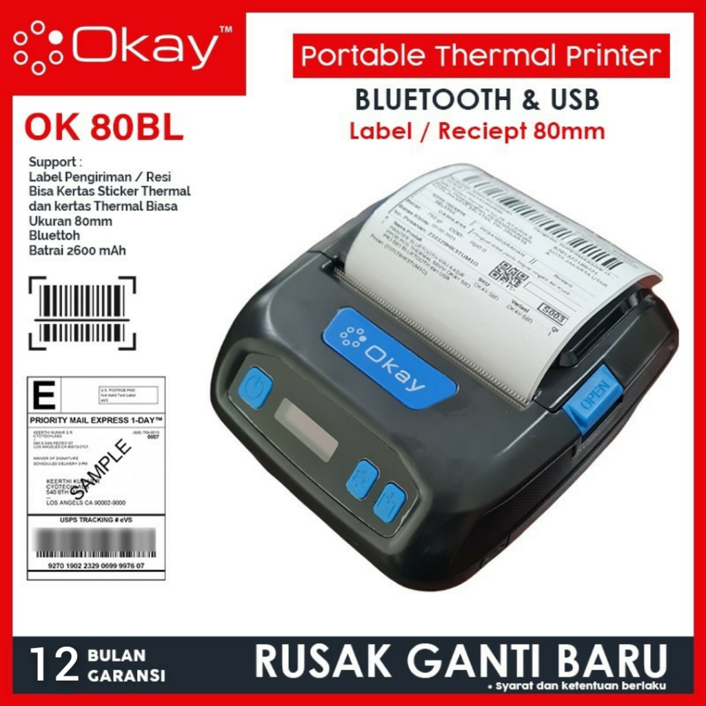 

Printer Resi Label Pengiriman / reciept Printer thermal Okay OK 80BL