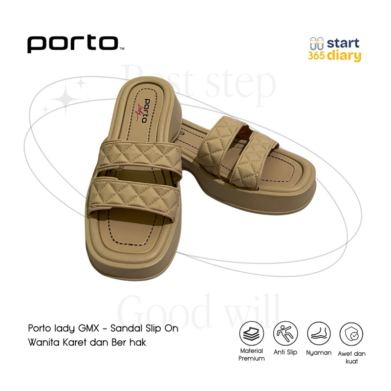 Porto lady GMX - Sandal Slip On Wanita Karet dan Ber hak