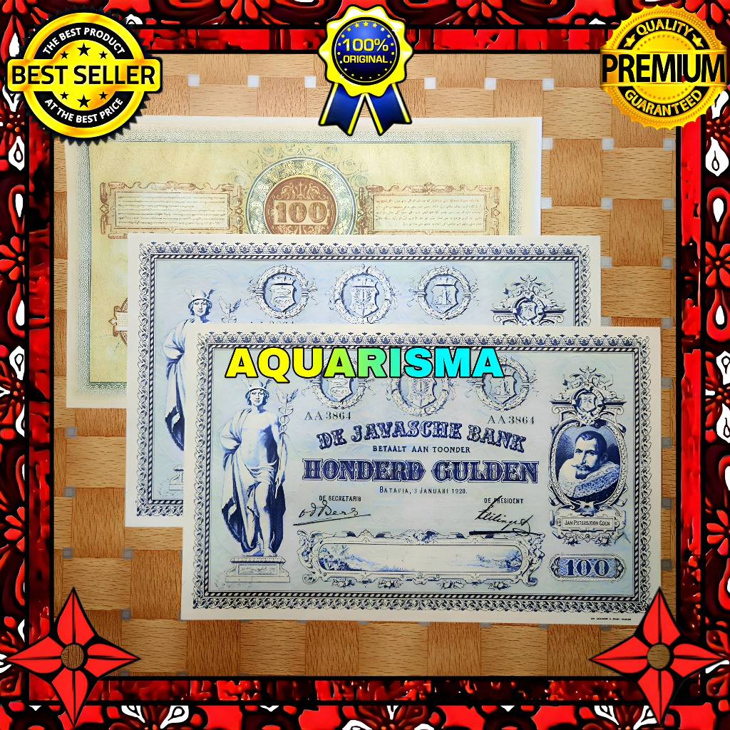 KOLEKSI NUMISMATIK - SOUVENIR REPRO UANG KUNO 100 GULDEN HINDIA BELANDA MERKURI 1920