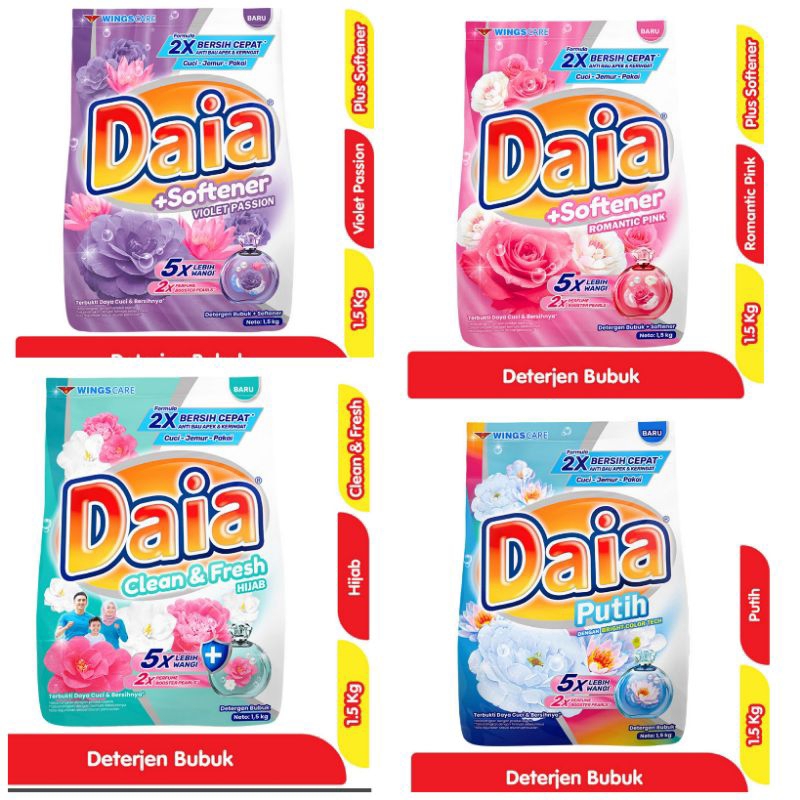 Daia Detergen Bubuk Termurah 1,5/1,7kg Daia Softerner Terlaris Daia 1,8kg Daia Termurah