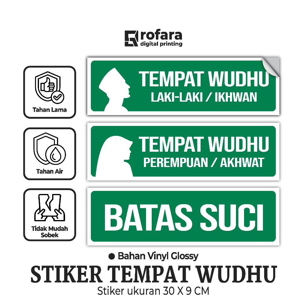 

Stiker Tempat Wudhu | Stiker Batas Suci | Bahan Vinyl | Ukuran 30 x 9 CM