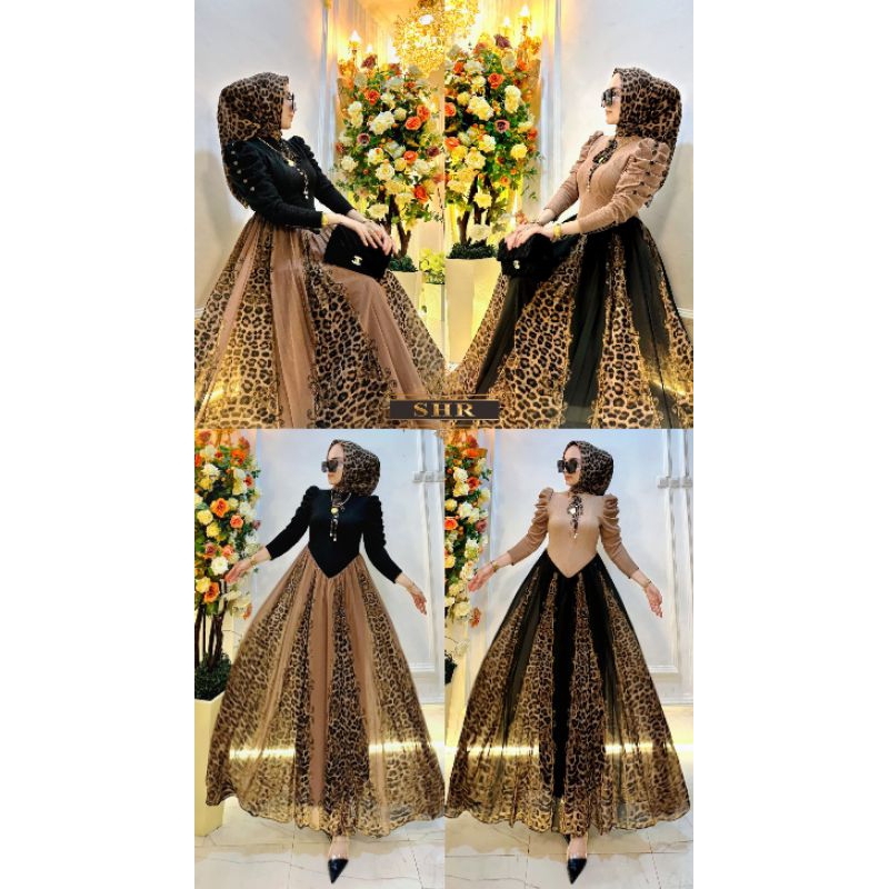SHR ORI READY GAMIS LANGSING LEOPARD MAXI DRESS KAOS RAJUT IMPORT MIX CERUTY IMPORT FULL FURING BY S