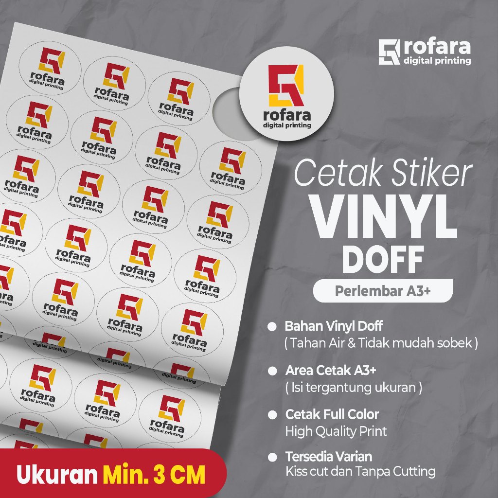 Stiker Vinyl Doff A3+ | Cetak Stiker Label | Kiss cut