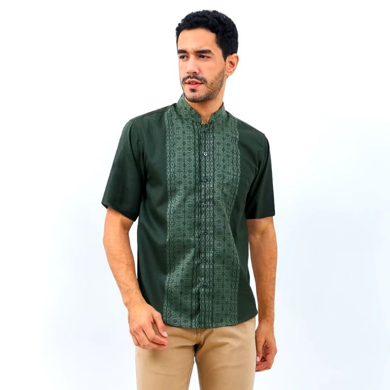 BAJU KOKO CLASIK PRIA MUSLIM LENGAN PENDEK JUMBO HIJAU BOTOL