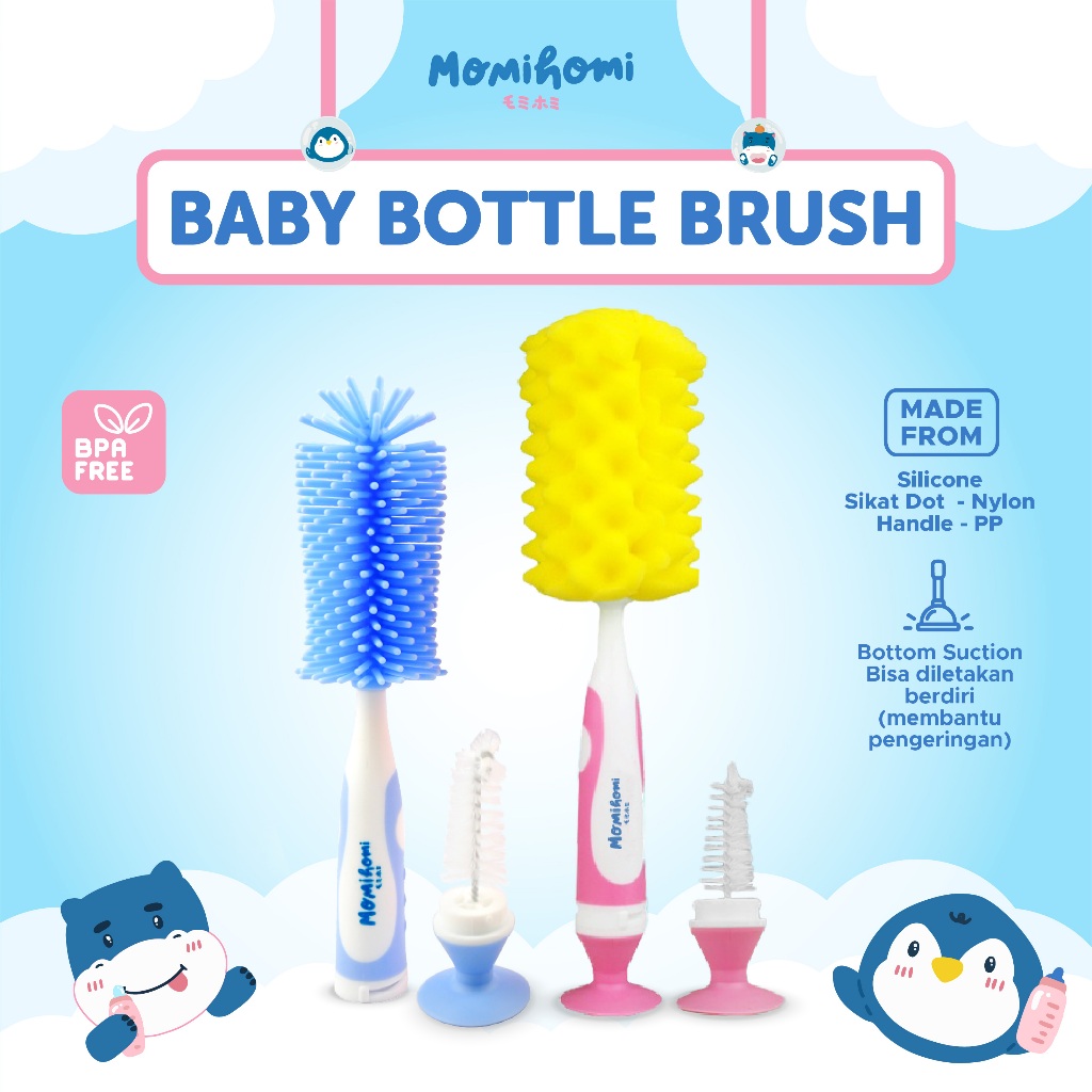 Momi Homi Silicone Baby Bottle Cleaner Brush 3001 Pembersih botol dot bayi 2 in 1 bahan silikon / Si