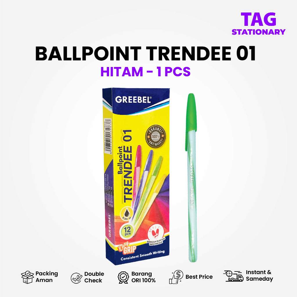 

GREEBEL Pulpen / Ballpen Trendee 01 Hitam (1 PCS) / Ballpoint Bolpen Pena Timur Agung Grosir