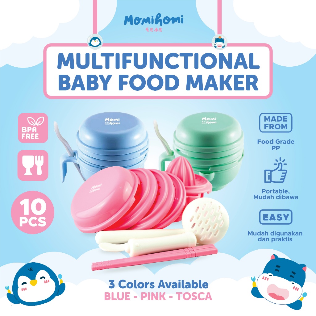 MOMI HOMI Baby Food Maker 01 Grinding Bowl Alat Pembuat Makanan Bayi MPASI Anak set isi 10 pcs Mangk