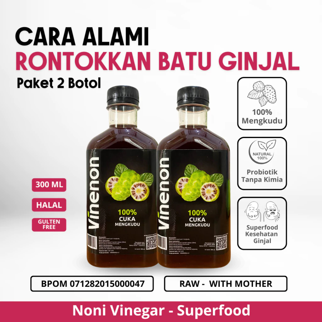 

VINENON Paket 2 Botol - Cuka Mengkudu Ampuh Hancurkan Batu Ginjal Kolesterol Asam Urat