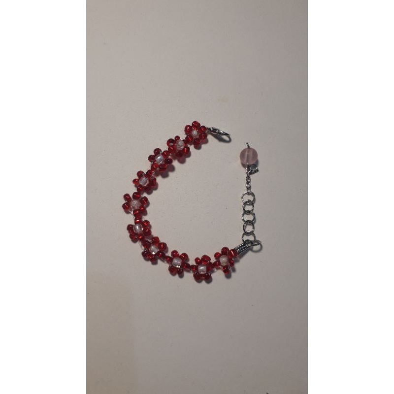 Gelang Manik Bunga Warna Merah