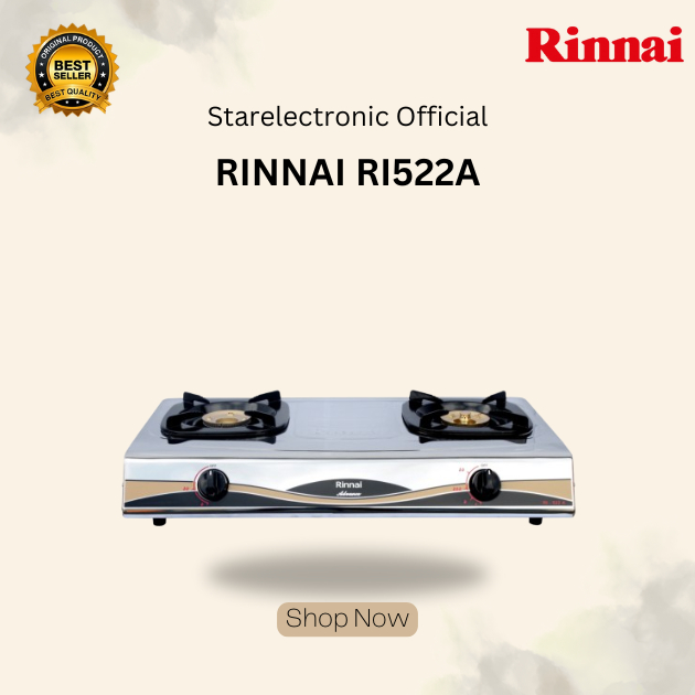 KOMPOR GAS RINNAI 2 TUNGKU RI-522 A/RI-522A/RI522A/RI 522A/RI 522 A/API BESAR/ORIGINAL GARANSI RESMI