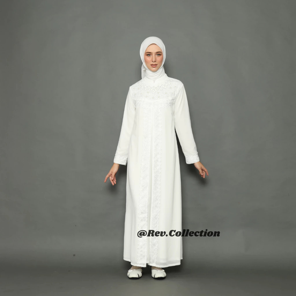 Gamis Wanita Putih Brukat – Elegan untuk Lebaran & Busana Haji Umroh
