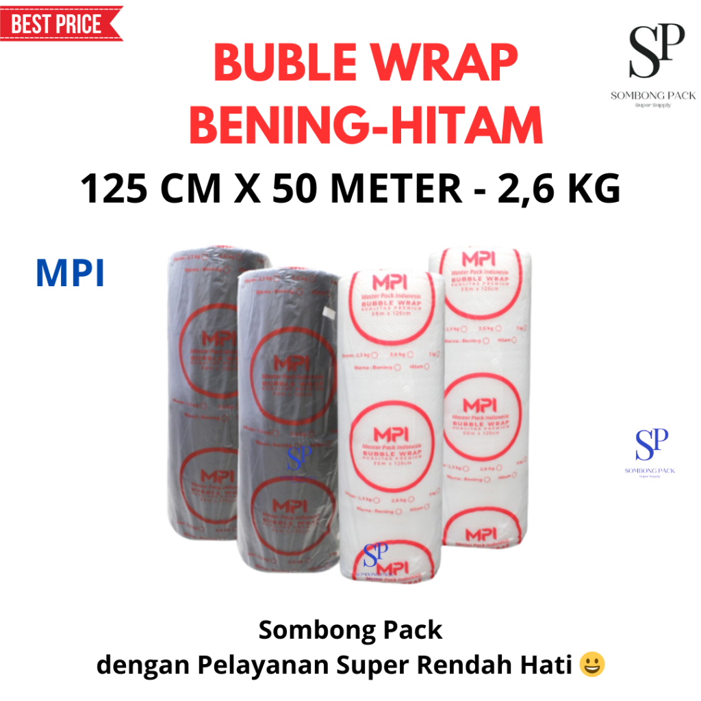 

BUBLE WRAP 125 CM X 50 METER WARNA HITAM/BENINGMPI BERAT 2,3 KG - 2,6 KG - 3 KG
