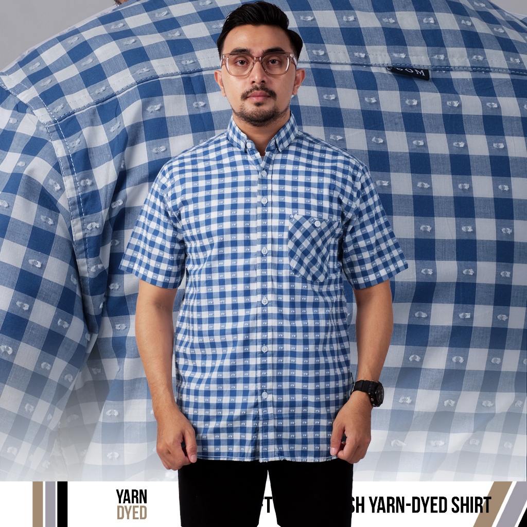 DGM Kemeja Pria Lengan Pendek Kotak Yarndyed Saphire Blue - White Kemeja Yarndyed 2803