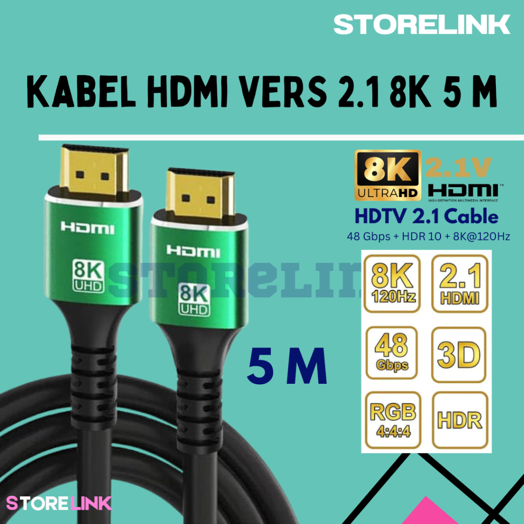 KABEL HDMI 8K 5 METER/ HDMI 8K 60hz 5METER / HDMI Versi 2.1 8K 60hz 5 Meter /Kabel hdmi 8k 5meter / 