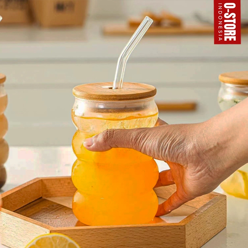 Gelas Tumbler Kaca Sedotan Gelas Matcha Mug Lucu Spiral Gelas Estetik Tumbler Minum Kaca Mug Kaca Be