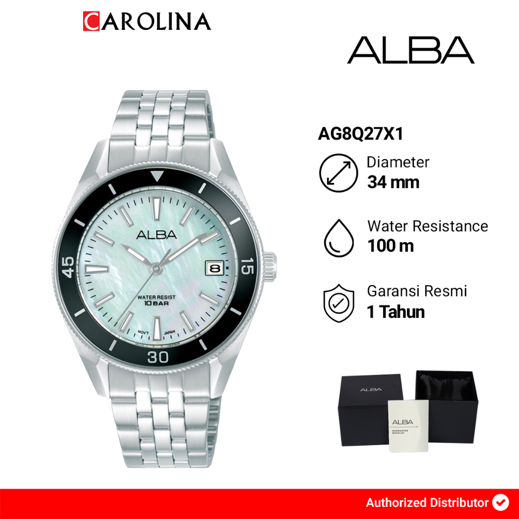 Jam Tangan Wanita Alba AG8Q27X1 Sky Blue Dial Stainless Steel Strap