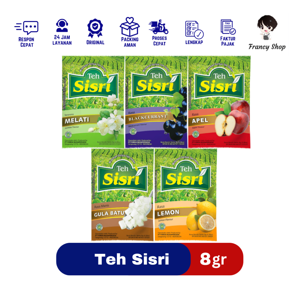 

Teh Sisri Apel / Blackcurrant / Gula Batu / Melati / Lemon Minuman Serbuk 8 gr
