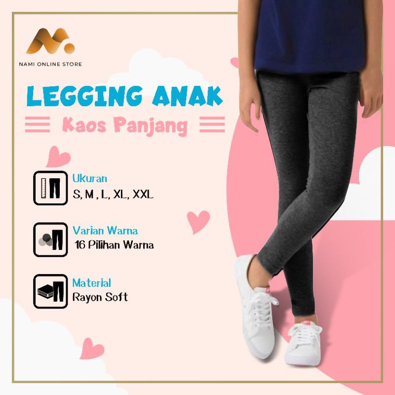Celana Legging polos anak cewek perempuan bahan kaos rayon lembut S M L XL XXL