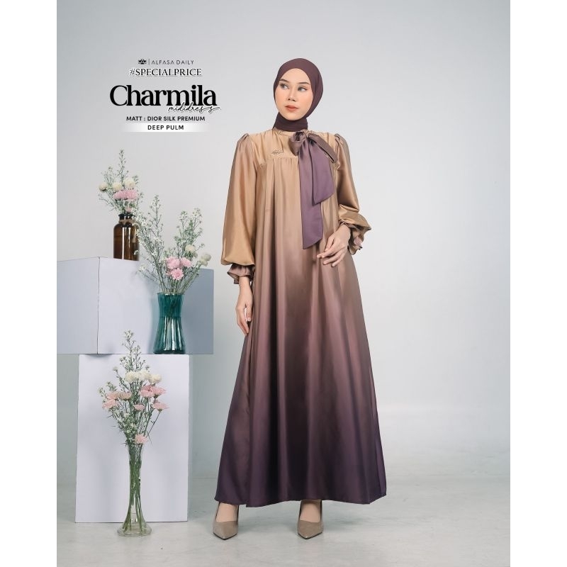 promo sale gamis alfasa ready charmila mididress gamis ori alfasa sise M warna deep plum