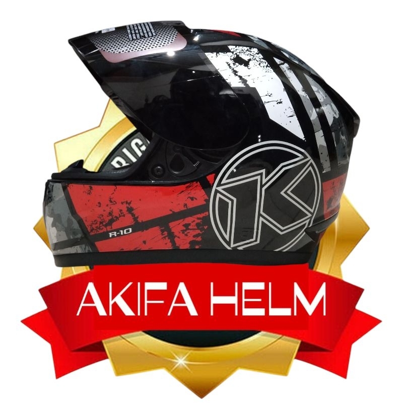 Helm Fullface KYT R10 Seri 3 Black Red / Aqua Blue Original