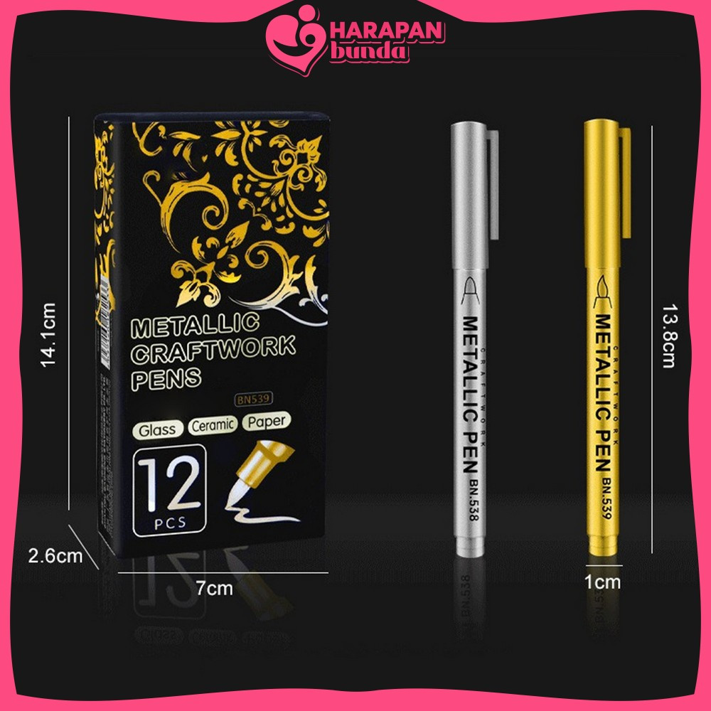 

Spidol Tinta Metalik Emas Perak Waterproof / Spidol Warna Metalik Gold Silver Metallic Craftwork Scrapbook Pen Marker Harapan Bunda A118