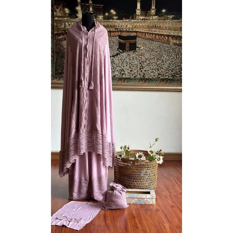 Mukena Zara Premium (tas serut) pink lilac