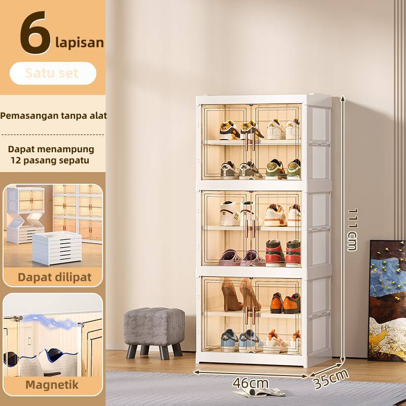 Rak Sepatu Lipat Rak Sepatu Susun Tertutup Lemari Sepatu Kotak Sepatu Transparan Rak Sepatu Anti Deb