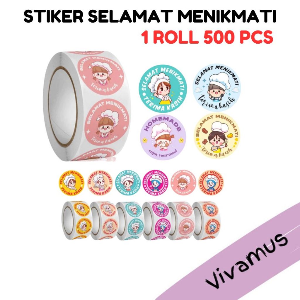 

500 Pcs Stiker Selamat Menikmati Sticker Bulat Roll Makanan Kue Thank You Terima Kasih SB015