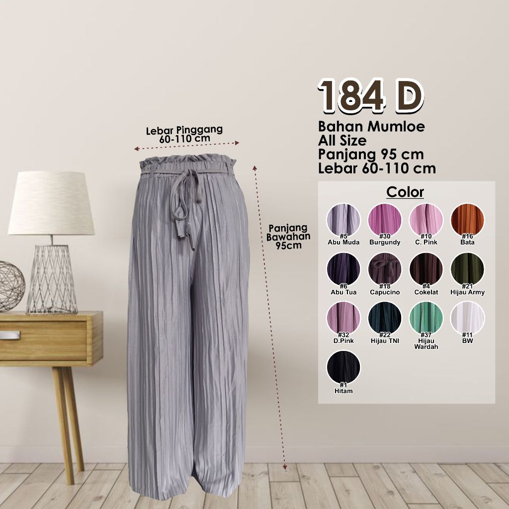 CELANA KULOT TALI PLISKET WANITA PREMIUM  MODEL LURUS BAHAN MUMLOE - 184D celana