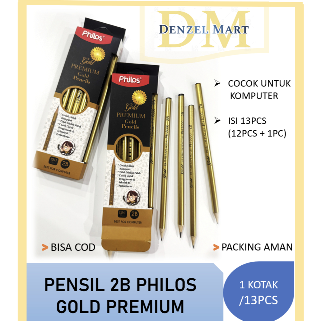 

[13pcs] Pensil 2B PHILOS Premium GOLD untuk ujian komputer
