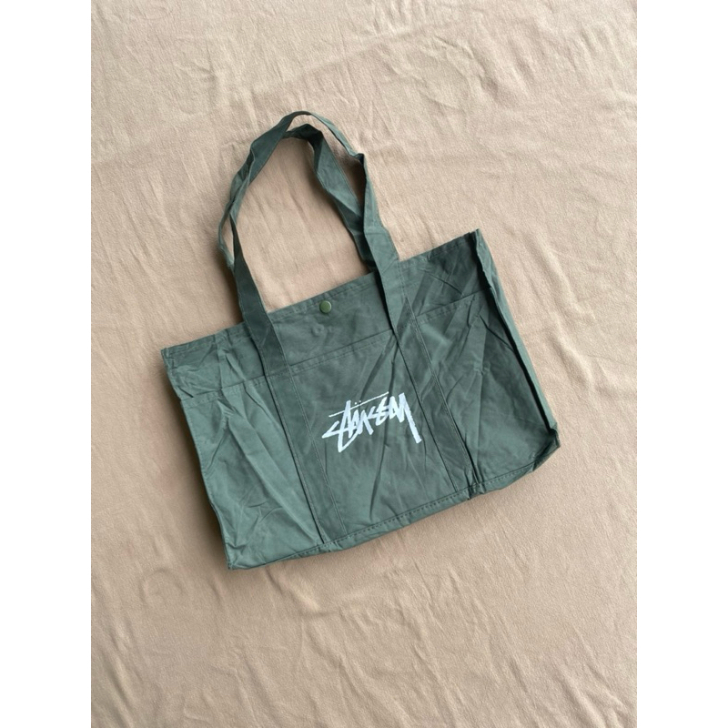 STUSSY MILITARY GREEN TOTE BAG