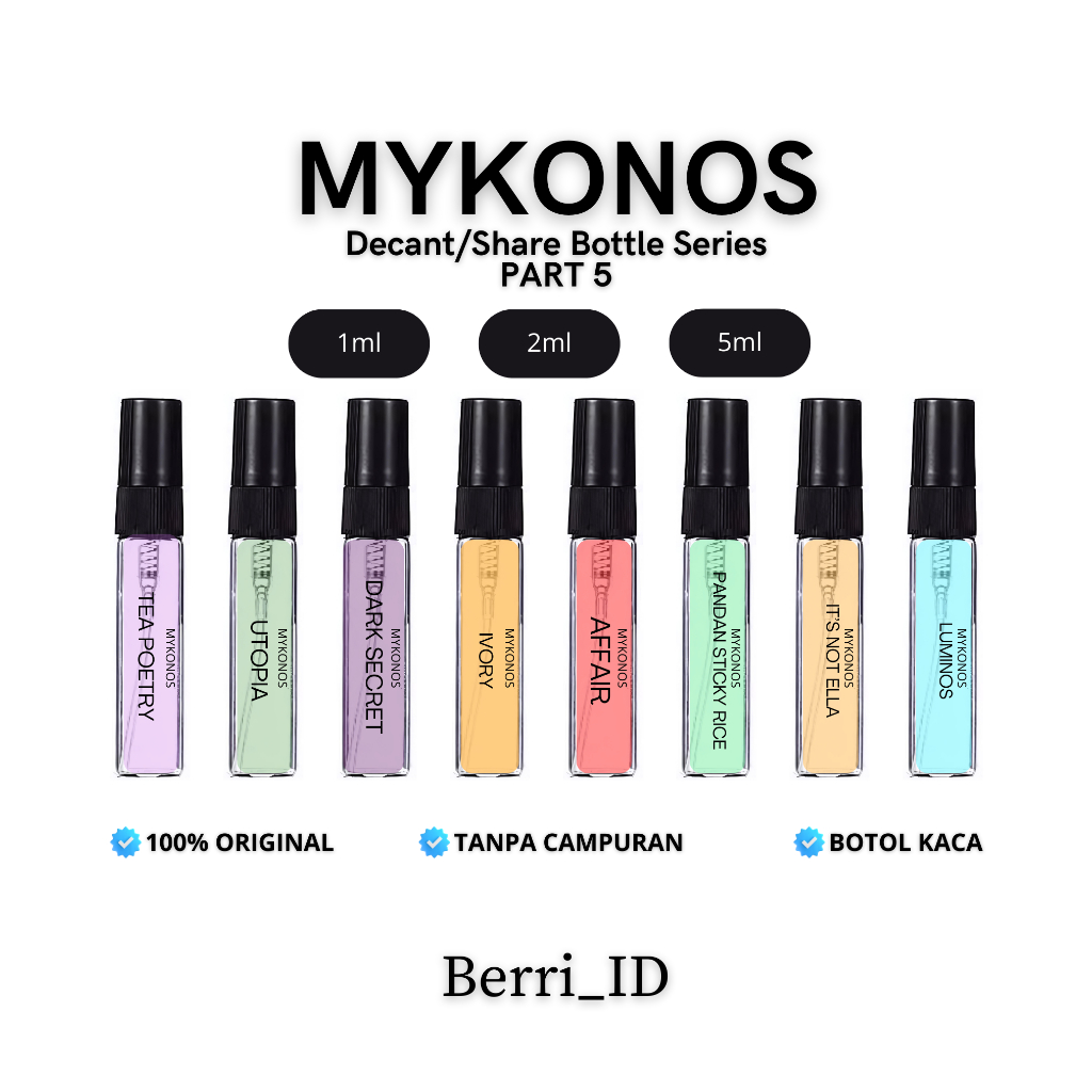 MYKONOS DECANT/SHARE BOTTLE 1, 2 & 5 ML | LUMINOS, TEA POETRY, UTOPIA, DARK SECRET, IVORY, AFFAIR, P