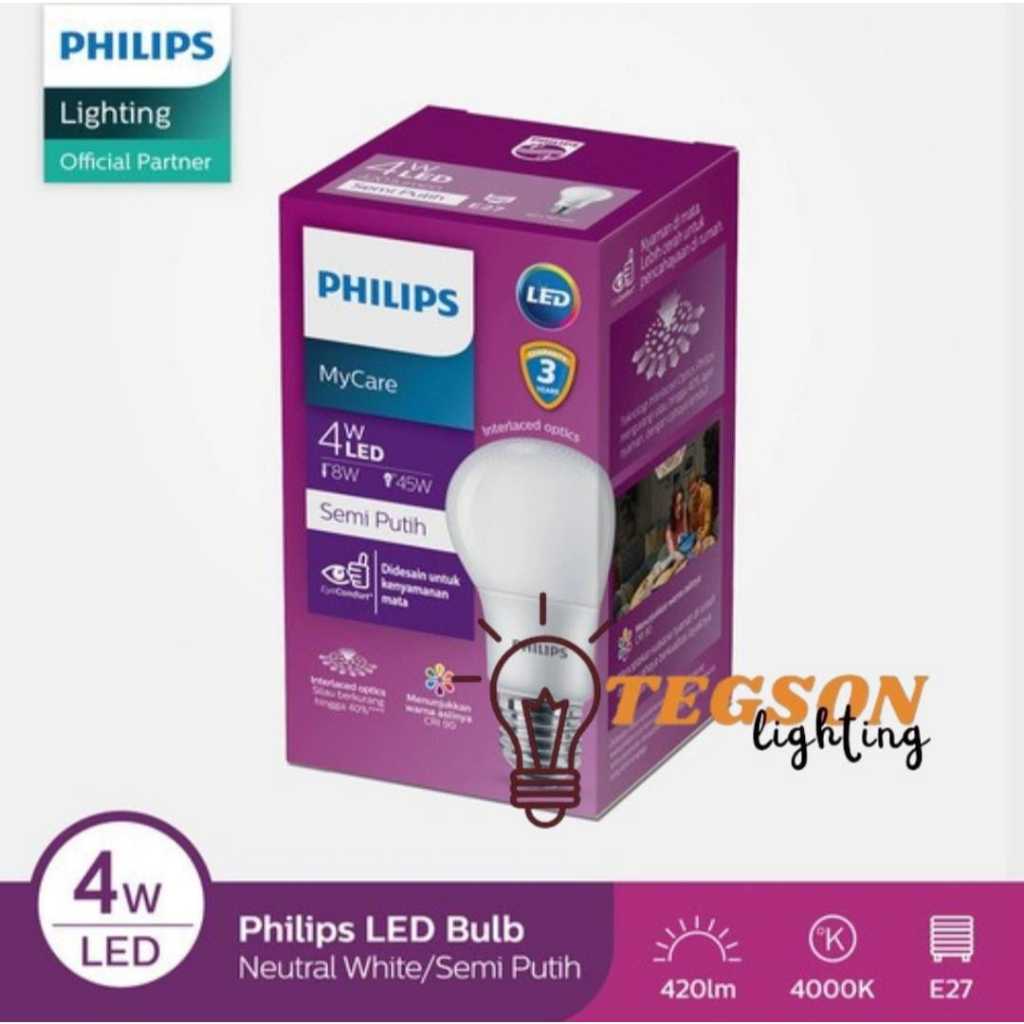 PHILIPS LAMPU LEDBULB MYCARE 4W,6W,8W,10W,12WATT NETRAL/SEMI PUTIH