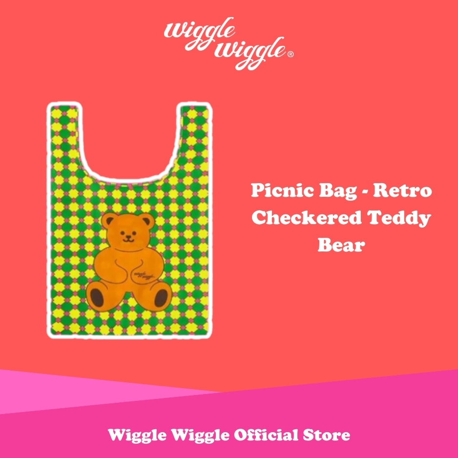Wiggle Wiggle Picnic Bag - Retro Checkered Teddy Bear Tas Belanja Serbaguna