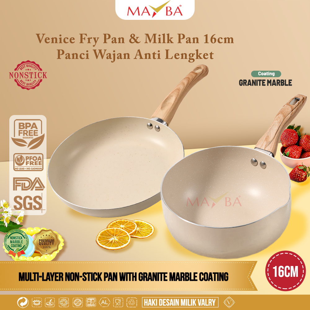 VENICE WAJAN SET 2IN1 Panci bayi mpasi cookware set 16cm anti lengket teflon marble granite putih