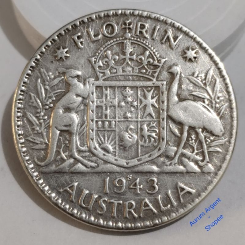 Z.258-- 1 PC KOIN PERAK KUNO ASLI FLORIN GEORGIVS VI TH 1943. -- SILVER COIN ---