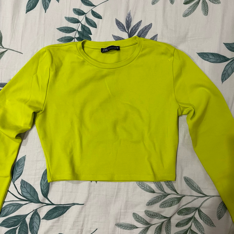PRELOVED Zara Long Sleeve Crop Top | Crop Top Lengan Panjang | Crop Top Zara | Crop top Lime Green
