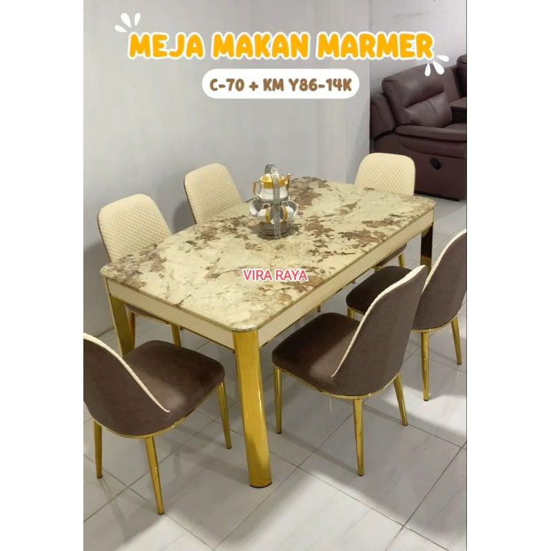 VIRA RAYA LAMPUNG 1 PC MEJA MAKAN MARMER C70 PLUS 6 PCS KURSI MAKAN Y86-14K