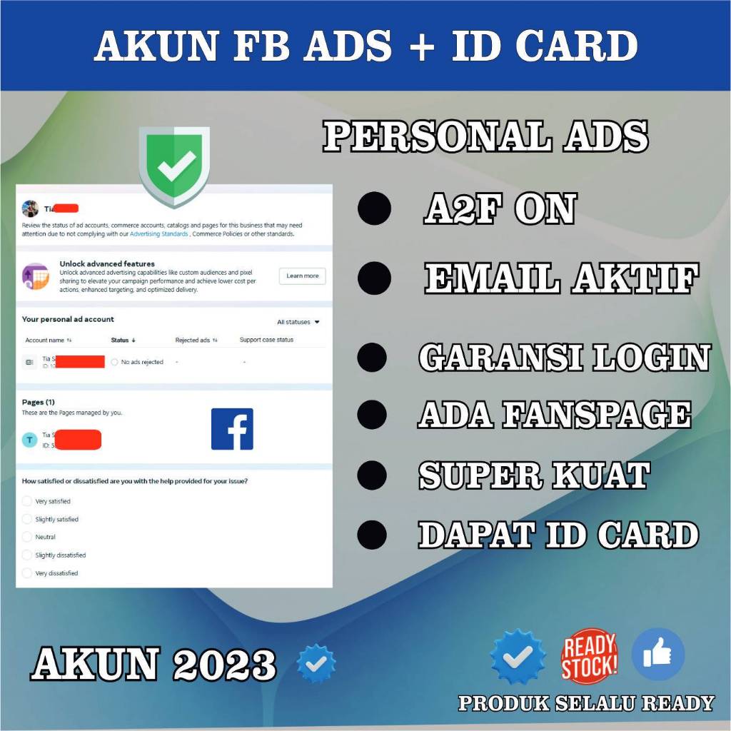 FB Ads Personal + Akun Tua + Verif 1X + ID CARD + Berhalaman, A2F ON Dan Email Aktif