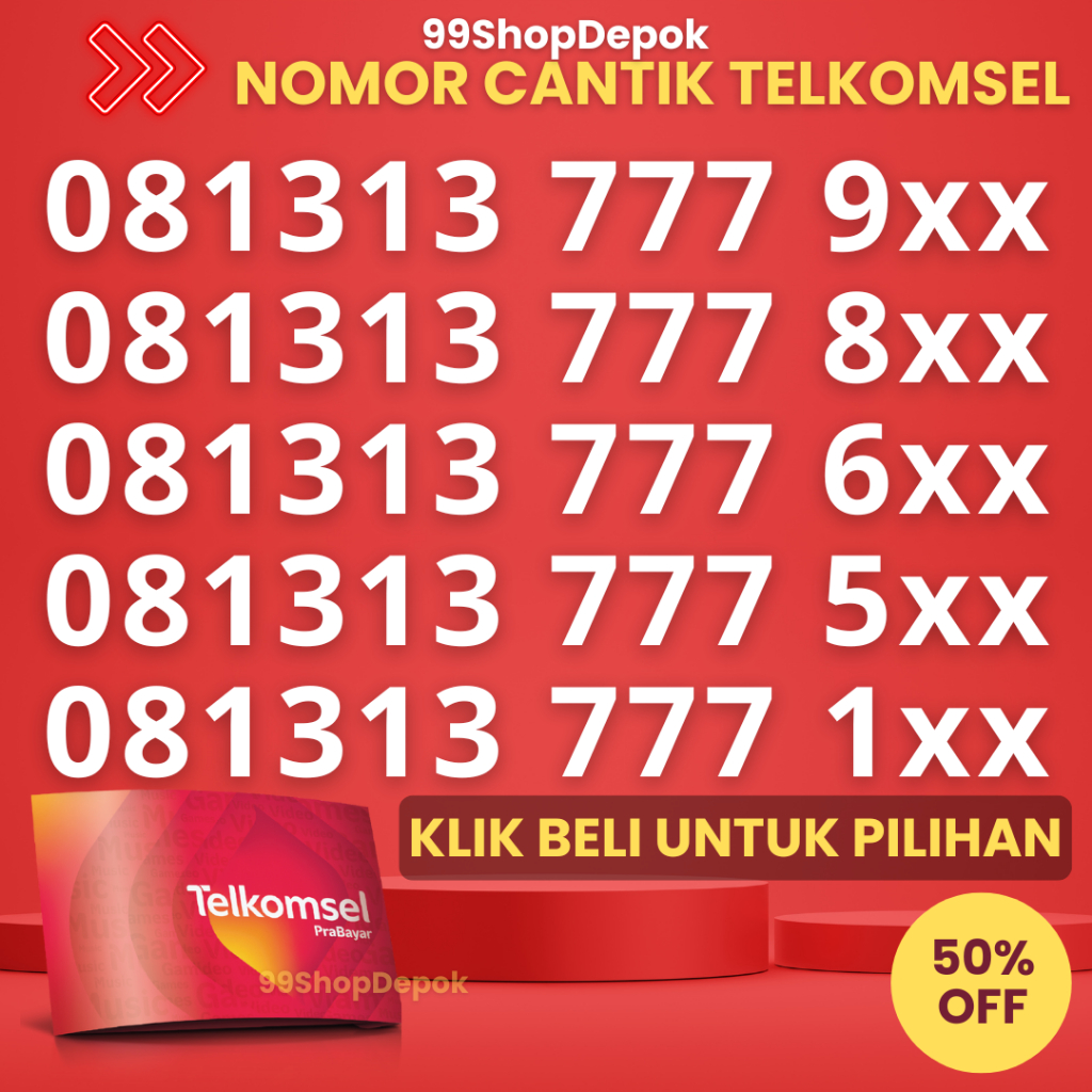 Kartu Perdana Nomor Cantik Telkomsel Simpati KODE 65.4 - Nomer Cantik Telkomsel 1313 777 No Cantik S