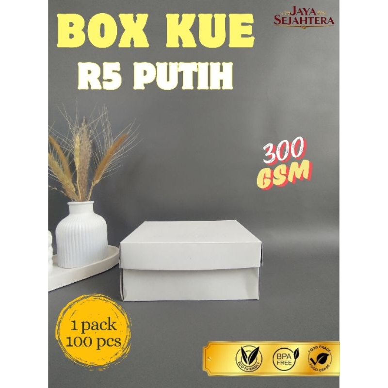 

Dus Kue / Kotak Kue Duplex Putih R5 ketebalan 300 Gsm | 12,5x16x6,5 Tebal Putih Bersih