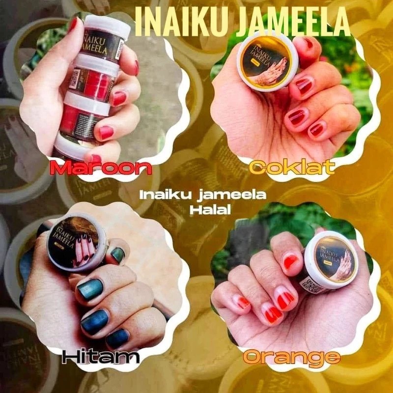 INAIKU JAMEELA - INAI KUTEKS HALAL WARNA MERAH (MAROON), HITAM , ORANG COKELAT