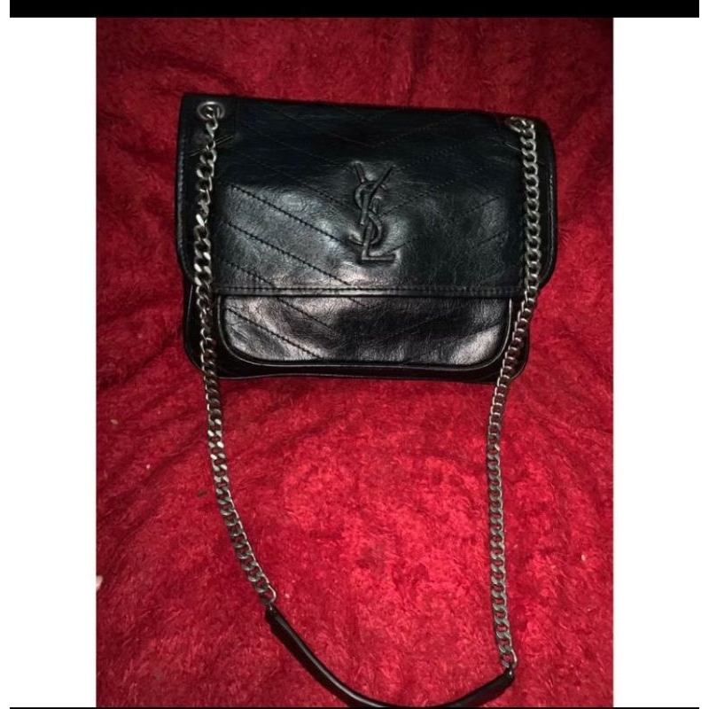 Ysl*Niki kulit asli tali rantai hitam 27x20cm