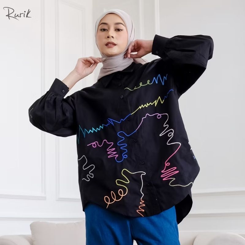 RURIK DOODLE EMBROIDERY SHIRT BLACK