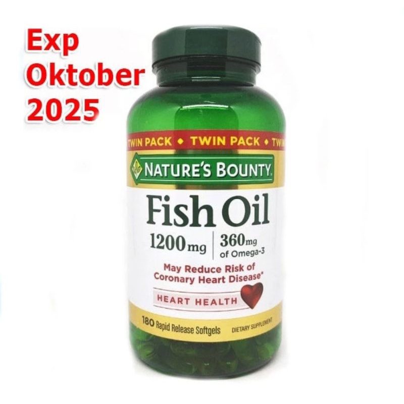Nature Bounty Fish Oil 1200 mg Omega-3 360 mg 180 Softgel Omega3 May Reduce Risk of Coronary Heart D
