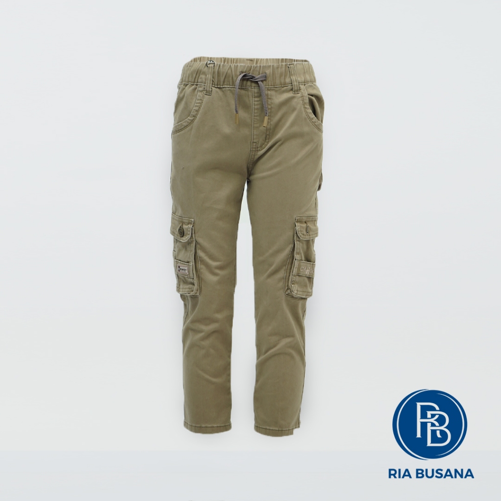 Ria Busana - Bombi - Celana Panjang Cargo Pinggang Serut Anak Laki-laki Katun Art. BPCK06501BN