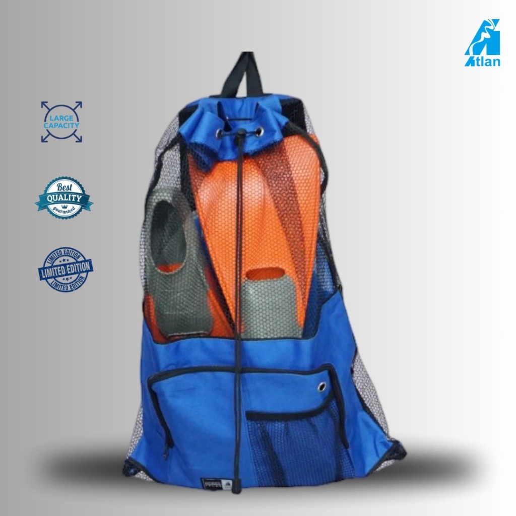 ATLAN Tas Sport Renang Jaring Motif Full Print Free Custom Nama Motif Monotone Blue