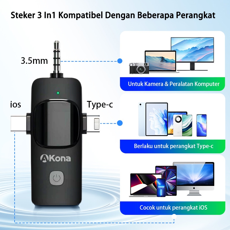 Cuci Gudang Akona 3 In 1 Mic Wireless Clip On 2 Microphone Wireless Clip On Noise Reduction Mikrofon