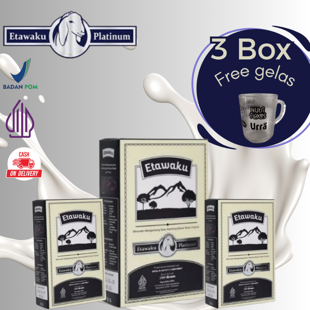 

Etawaku Platinum Paket 3 Box - Susu Kambing Etawa Murni + Krimer Bubuk yang Berkhasiat Tinggi Memiliki Kandungan Protein - Membersihkan flek paru