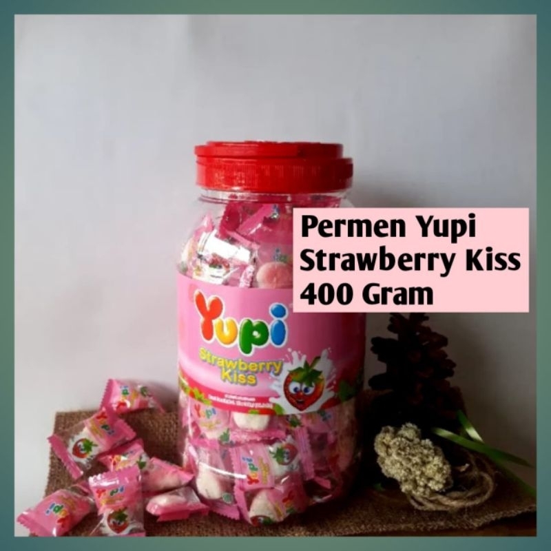 

400 gram Permen Yupi Toples Strawberry Kiss || Permen Viral Ready Langsung Kirim